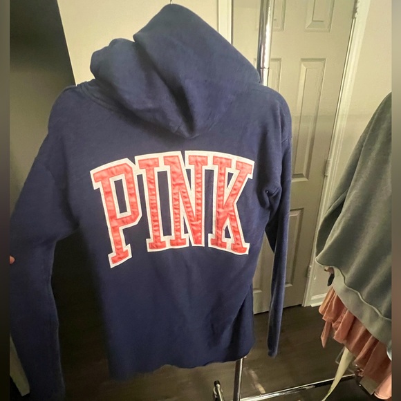 Victoria’s Secret VS Pink Deep-V Raw Edge Hi-Low Tunic Pullover Navy/Pink Small - Picture 4 of 7